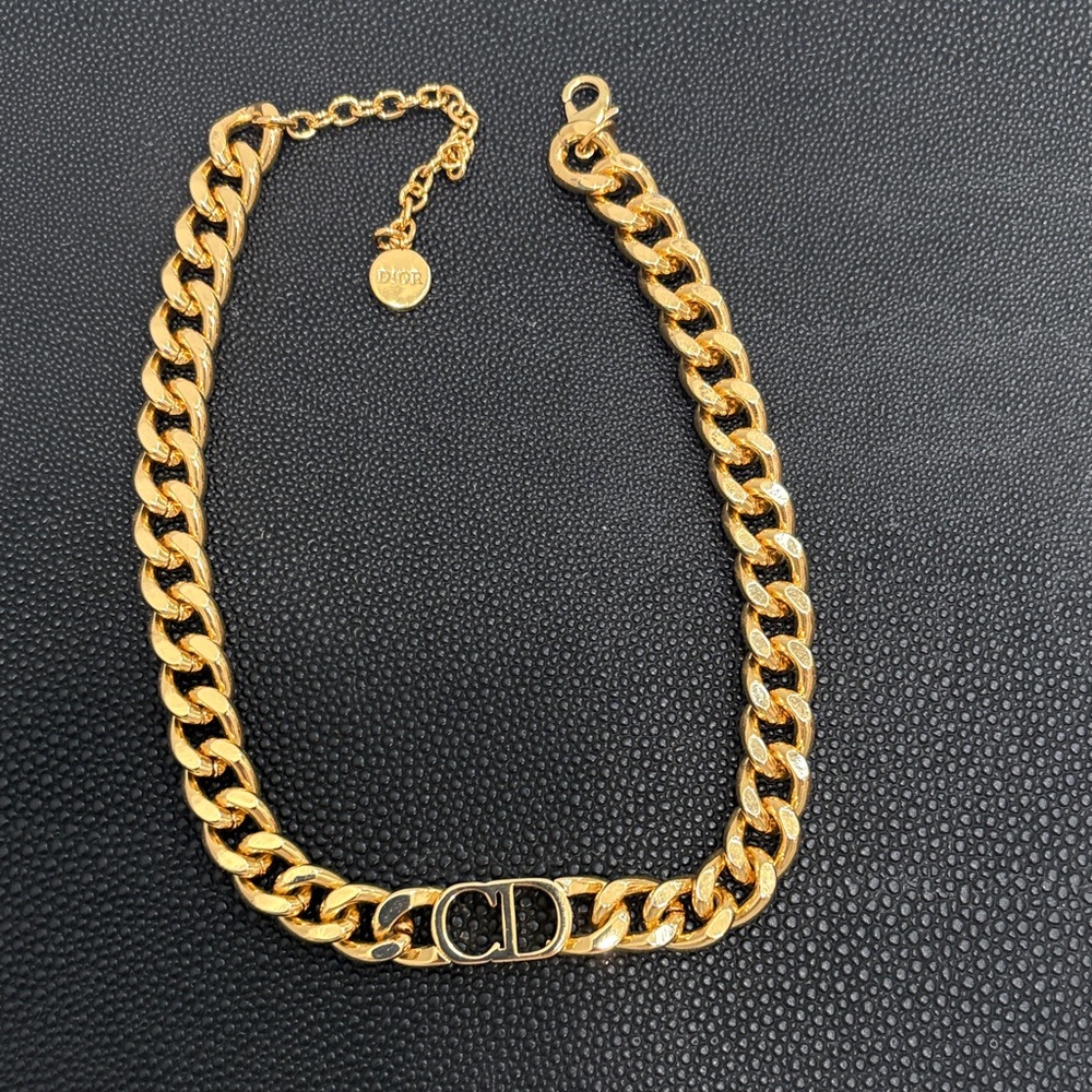 Gold-Tone Curb Chain Necklace with Signature CD Accent